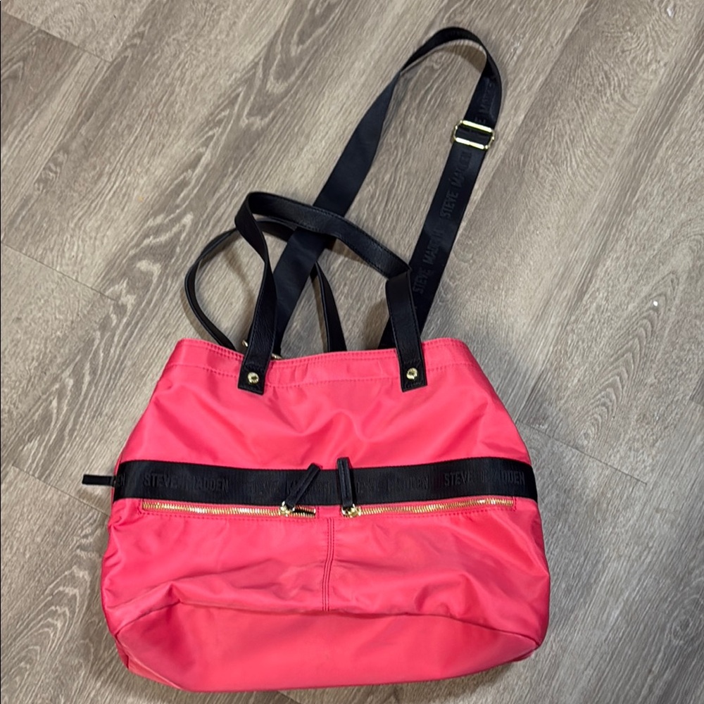 Steve Madden Pink and Black Tote weekender overnight spend the night bag cruise